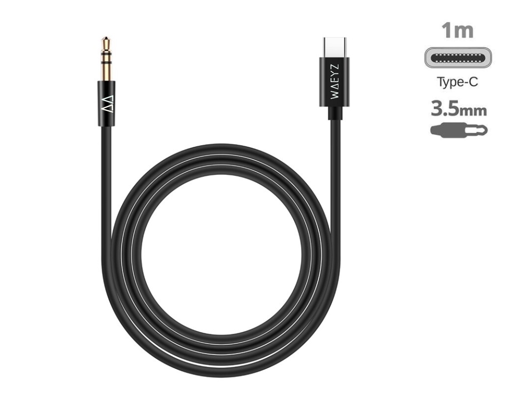 Waeyz – USB-C naar Jack Aux kabel – USB-C naar audio jack kabel 3.5mm – 1 – Zwart- Audio kabel voor muziek - Telefoon winkel . telefoon reparatie winkel, refurbished